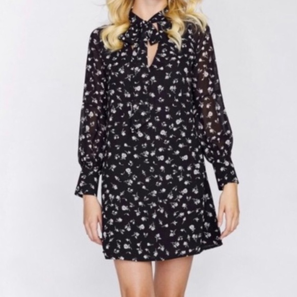Wildfox adore floral tie neck long sleeve shirt dress M